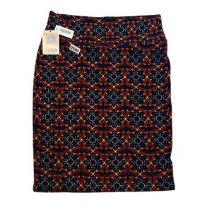 LuLaRoe Pencil Skirt with Orange and Navy Pattern women’s XL stretch floral